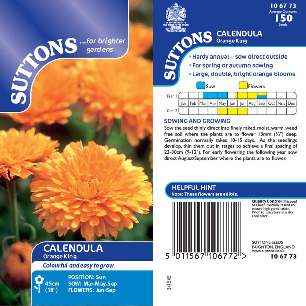 Suttons Calendula Orange King 106773 - Image 2