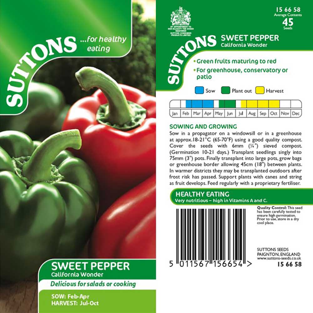 Suttons Capsicum Pepper California Wonder 156658 - Image 2