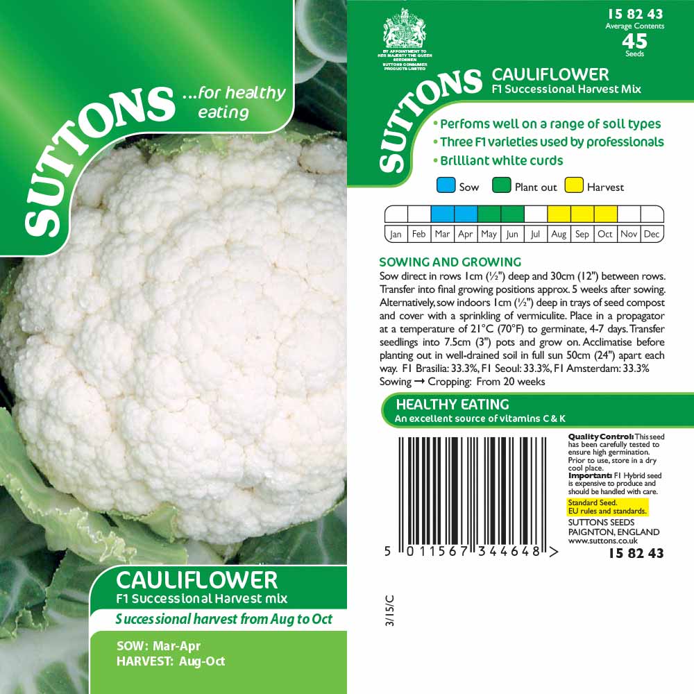 Suttons Cauliflower F1 Successional Harvest Mix G158243