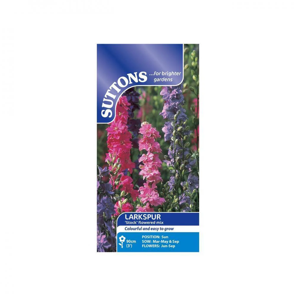 Suttons Larkspur Stock Flowered Mix Flower Seeds