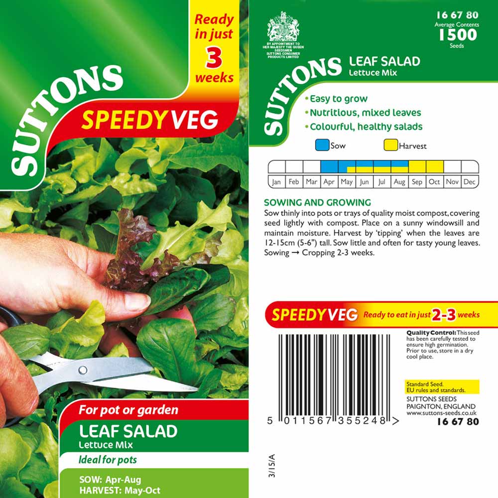 Suttons Leaf Salad Lettuce Mix Speedy Veg G166780 - Image 2