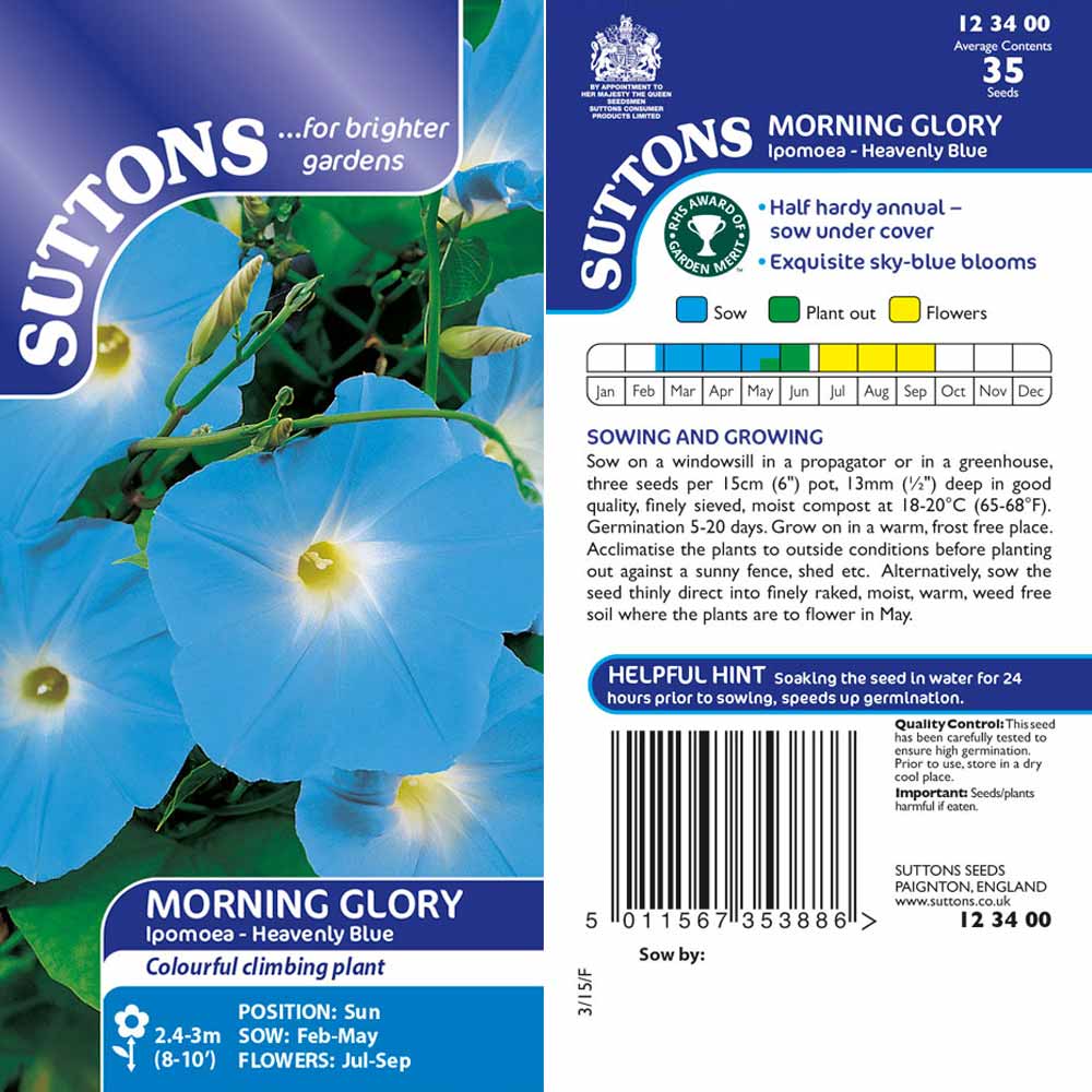 Suttons Morning Glory Ipomea Heavenly Blue