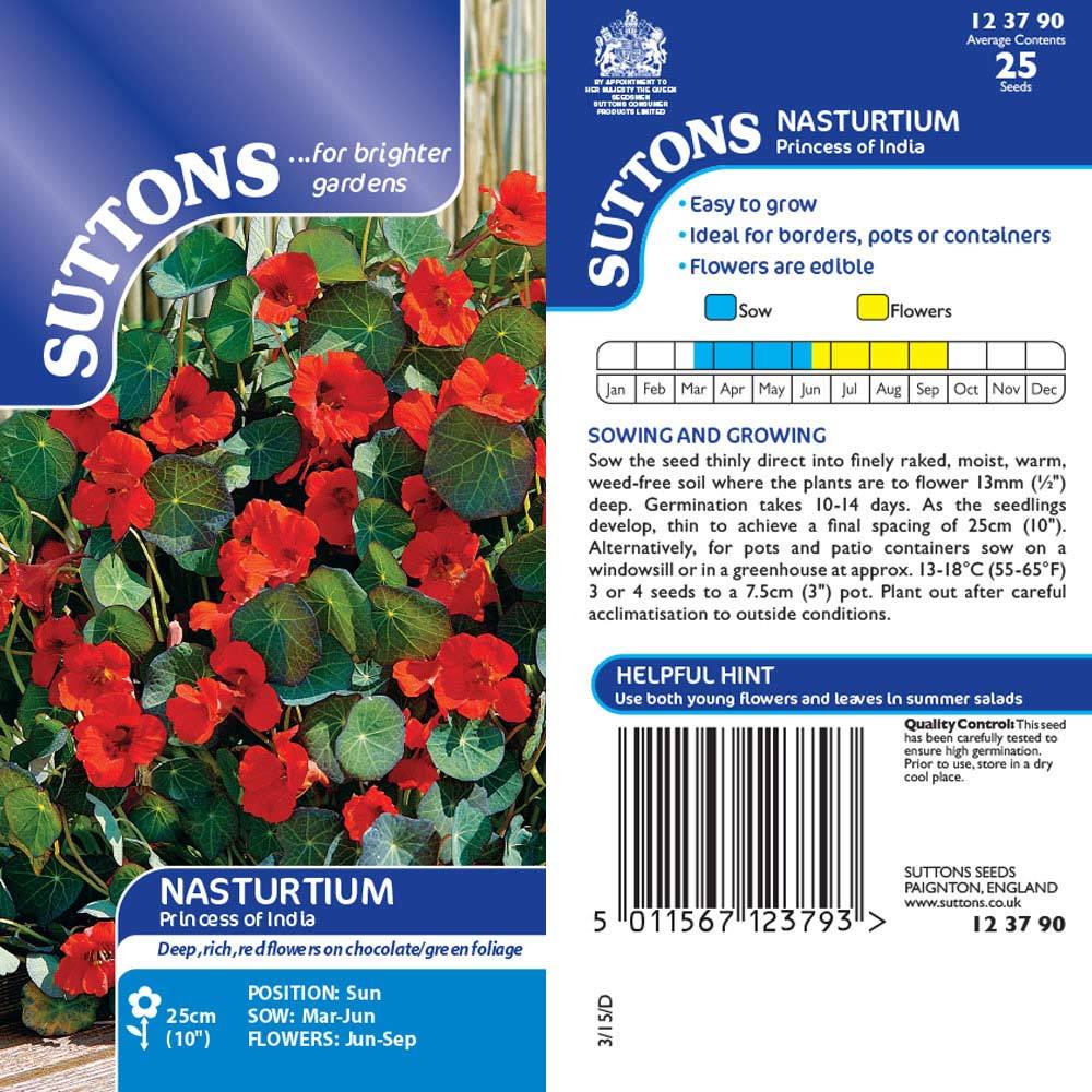 Suttons Nasturtium Princess Of India 123790
