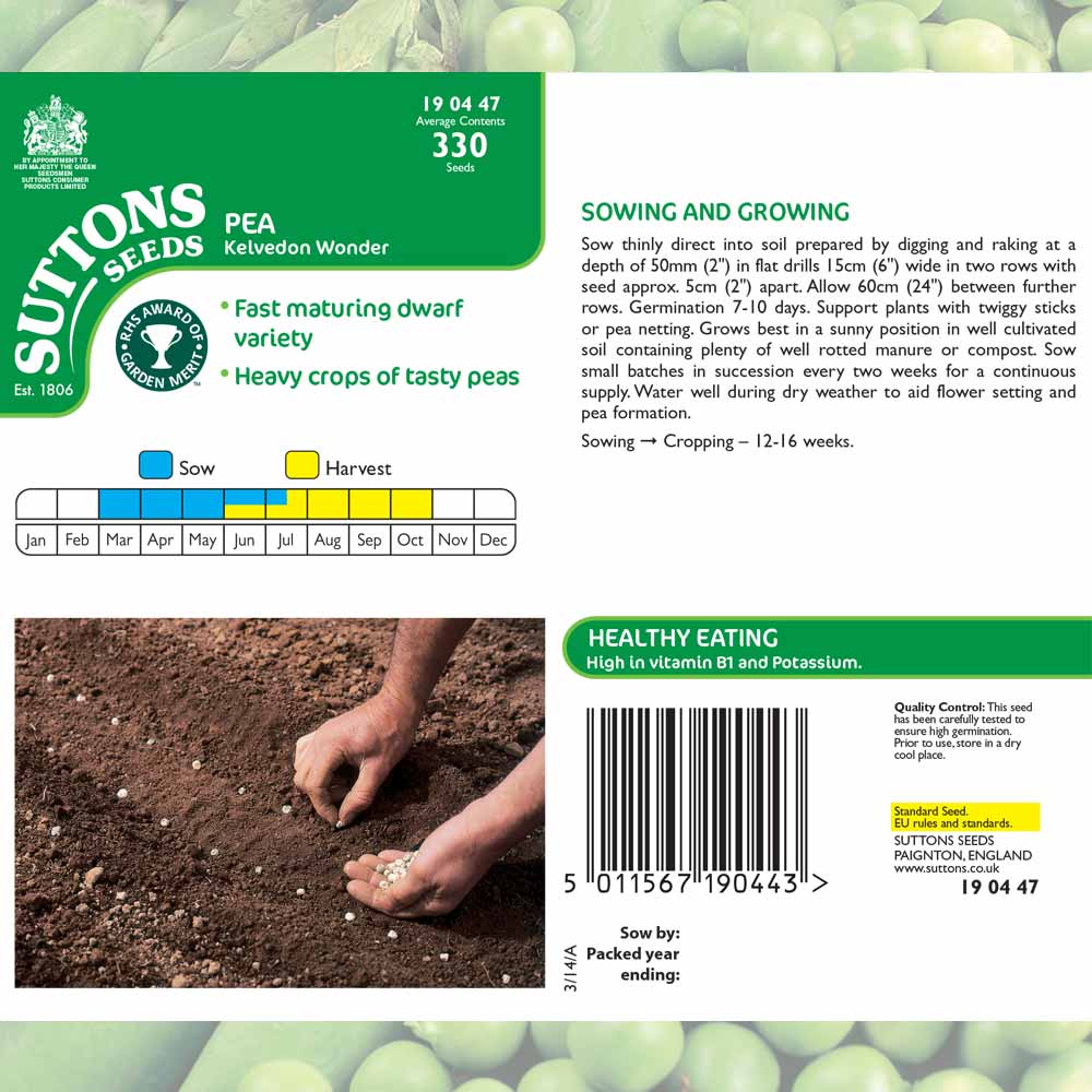 Suttons Pea Kelvedon Wonder 190447