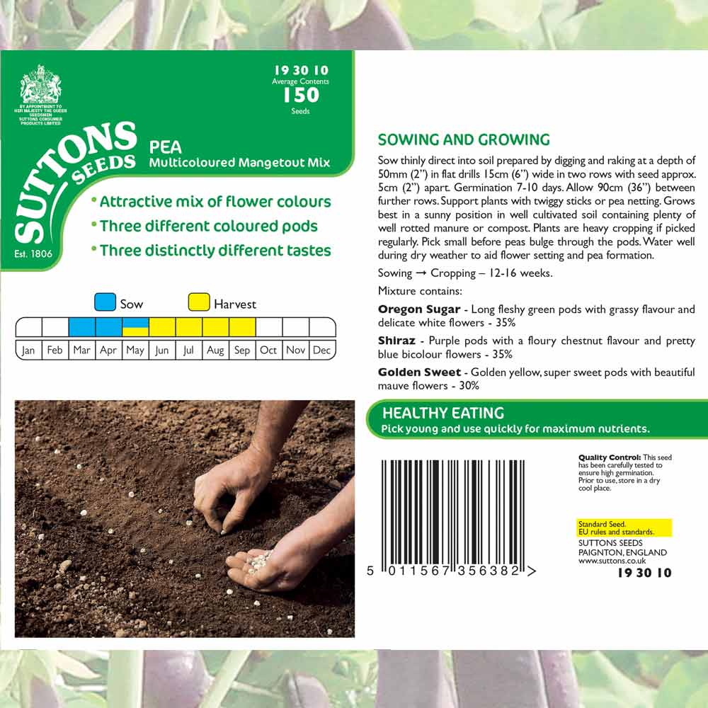 Suttons Pea Mangetout Multicoloured Mix