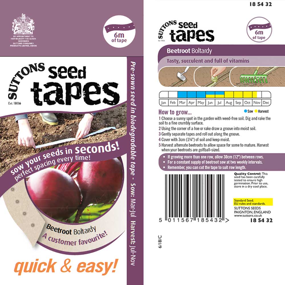 Suttons Seed Tape Beetroot Boltardy G185432