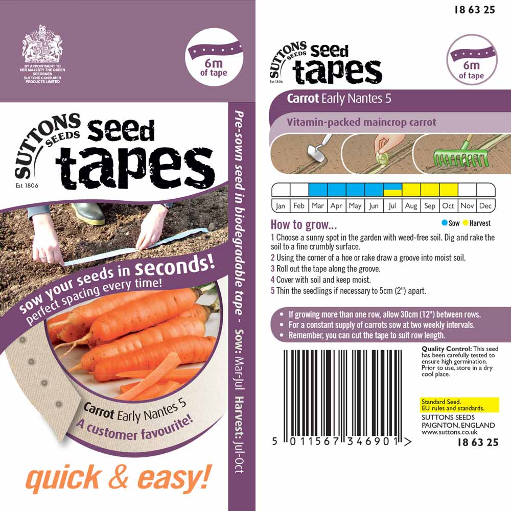 Suttons Seed Tape Carrot Early Nantes 186325 - Image 2