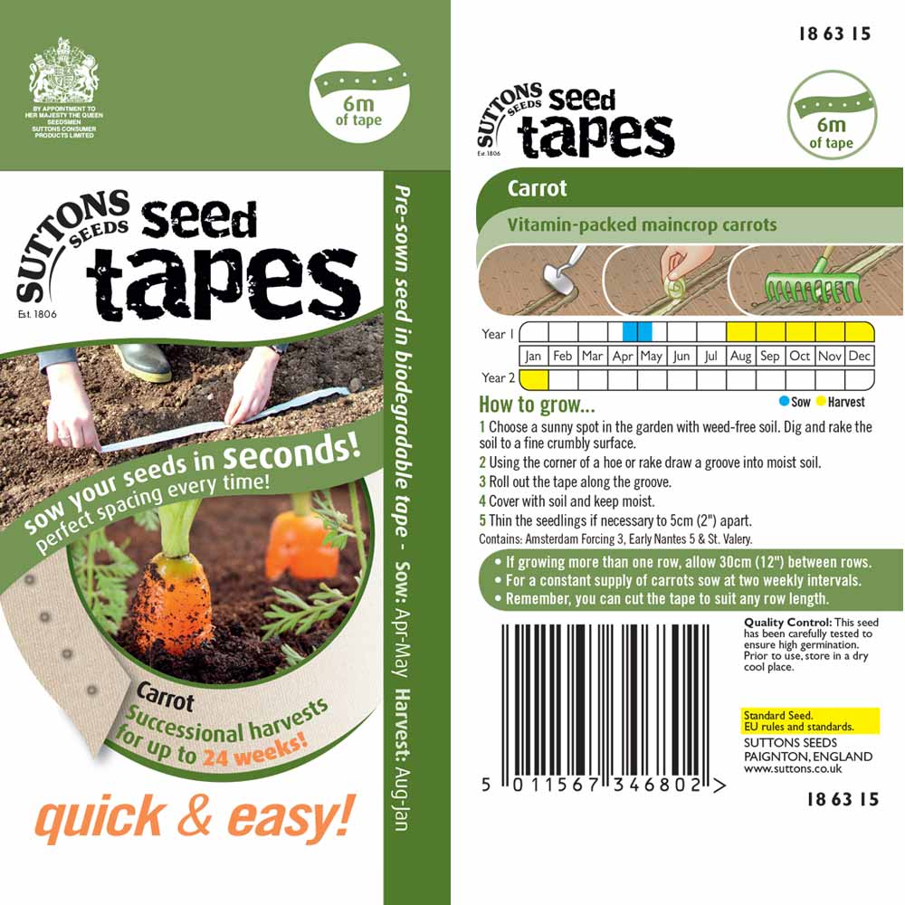 Suttons Seed Tape Harvest Carrot 186315