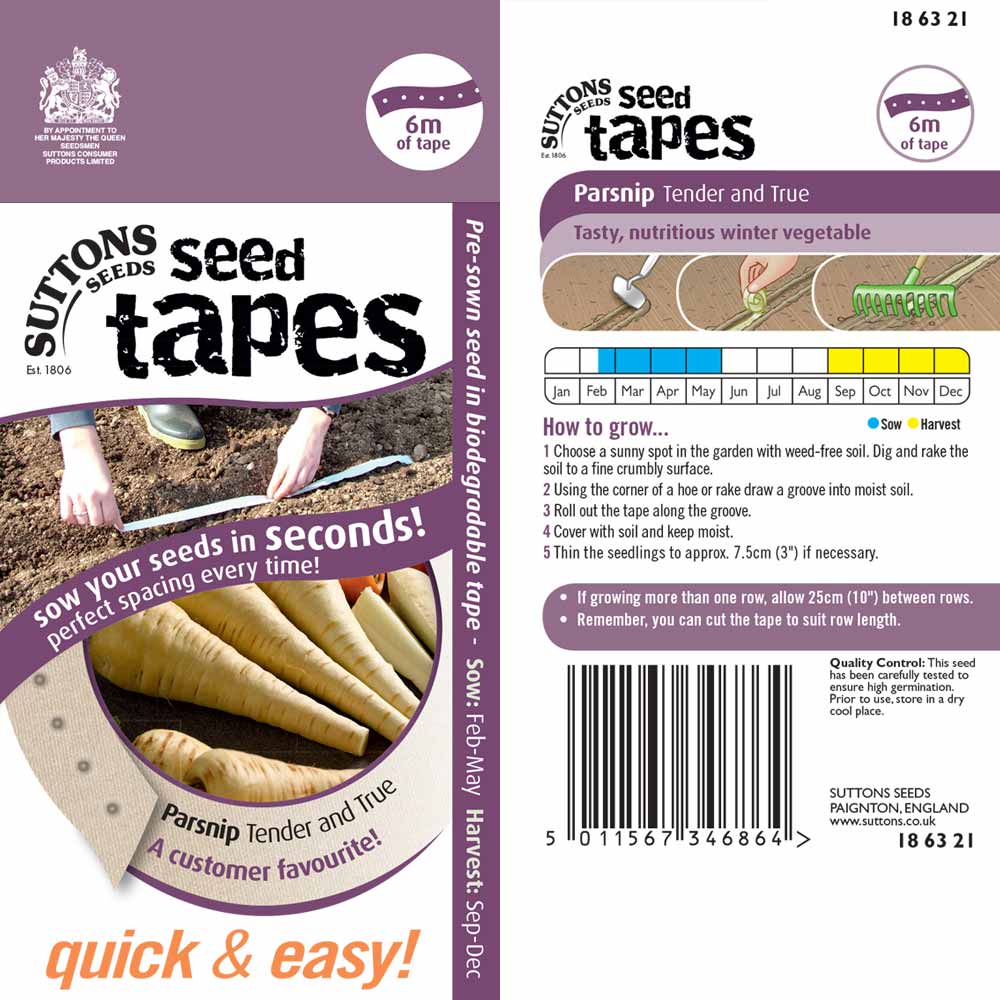 Suttons Seed Tape Parsnip Tender & True 186321 - Image 2