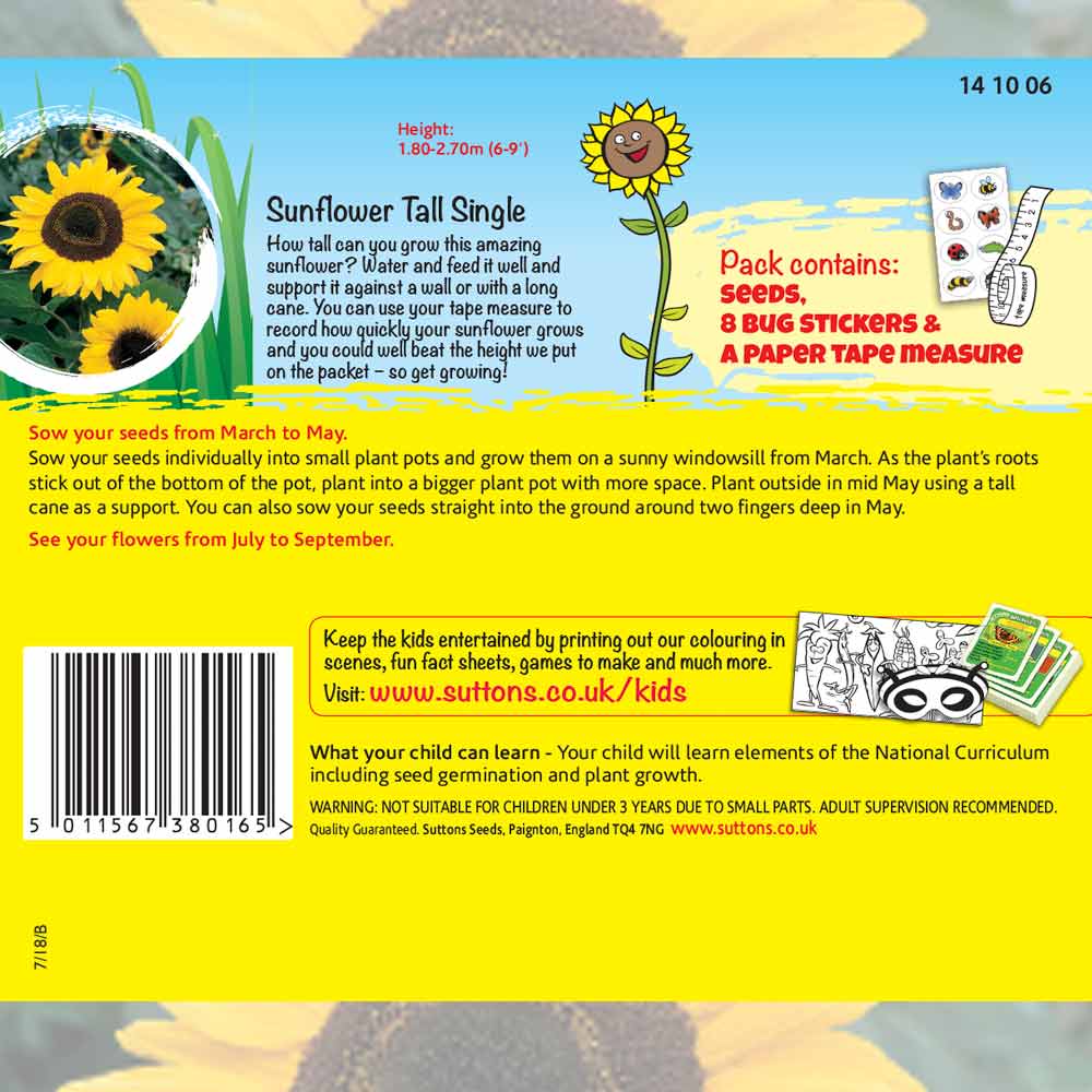 Suttons Sunflower Giant Grower (Tall Single) Ftg