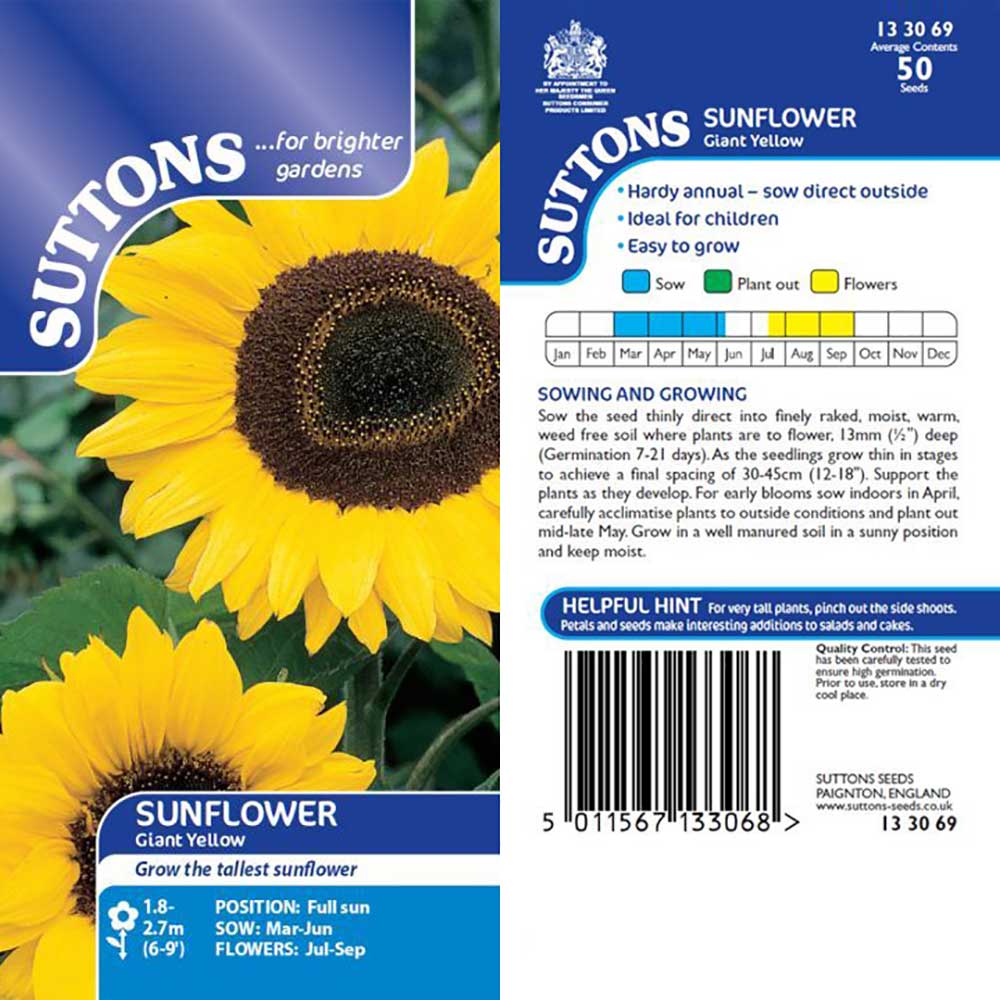 Suttons Sunflower Giant Yellow 133069 - Image 2
