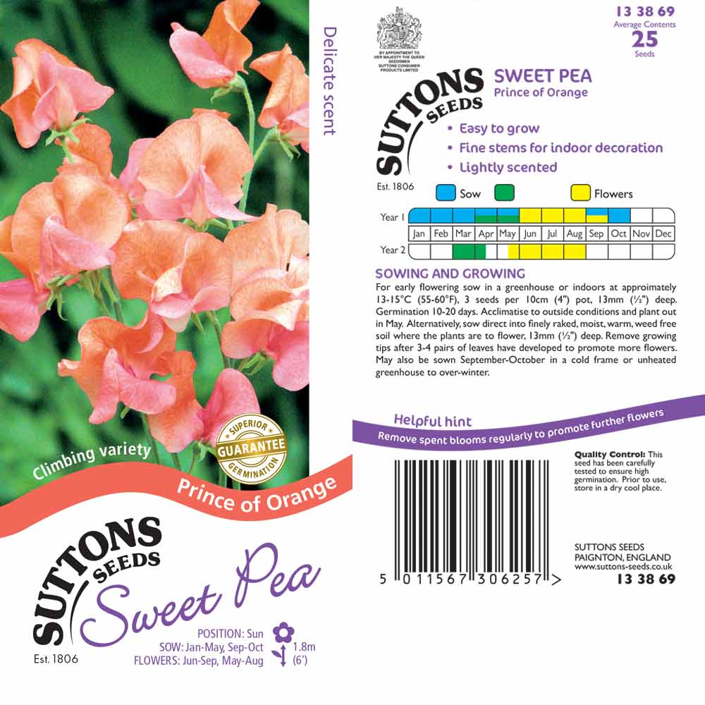 Suttons Sweet Pea Prince Of Orange G133869 - Image 2