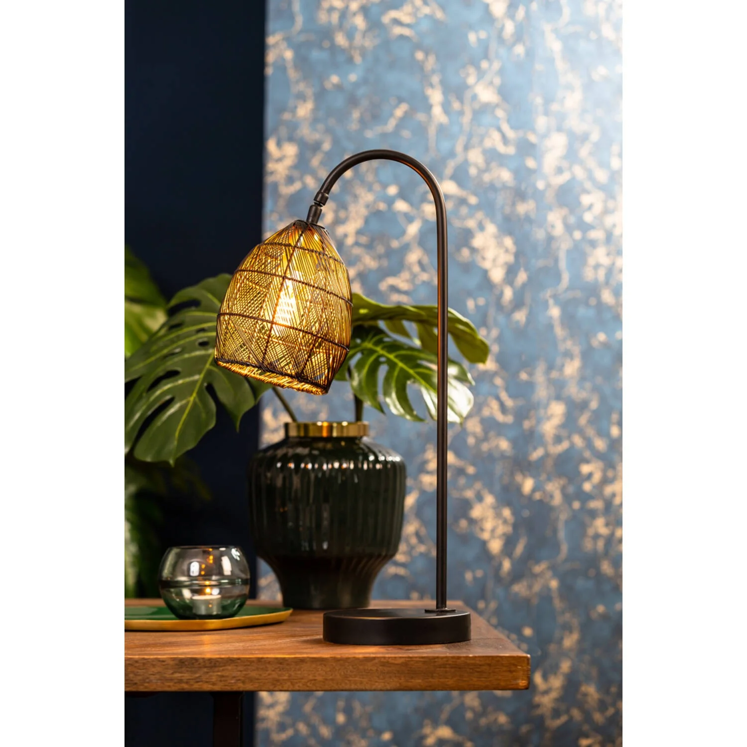 Table Lamp 23 x 18 x 60cm MEYA Matt Black & Gold - Image 3