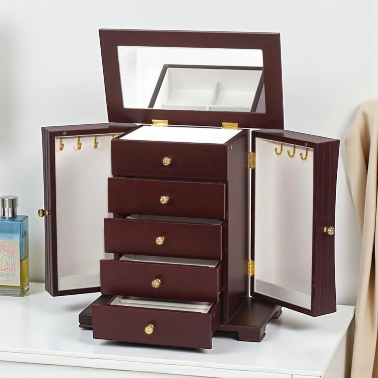 Tara Walnut Finish Wardrobe Jewellery Box