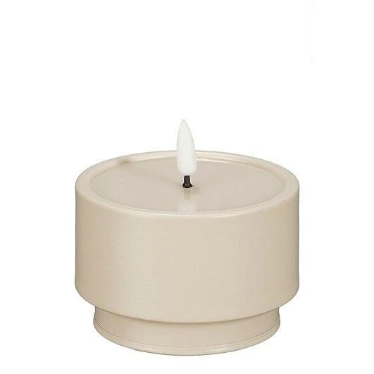 Battery Operated LED Candle with Timer h6,5xd9cm- Taupe