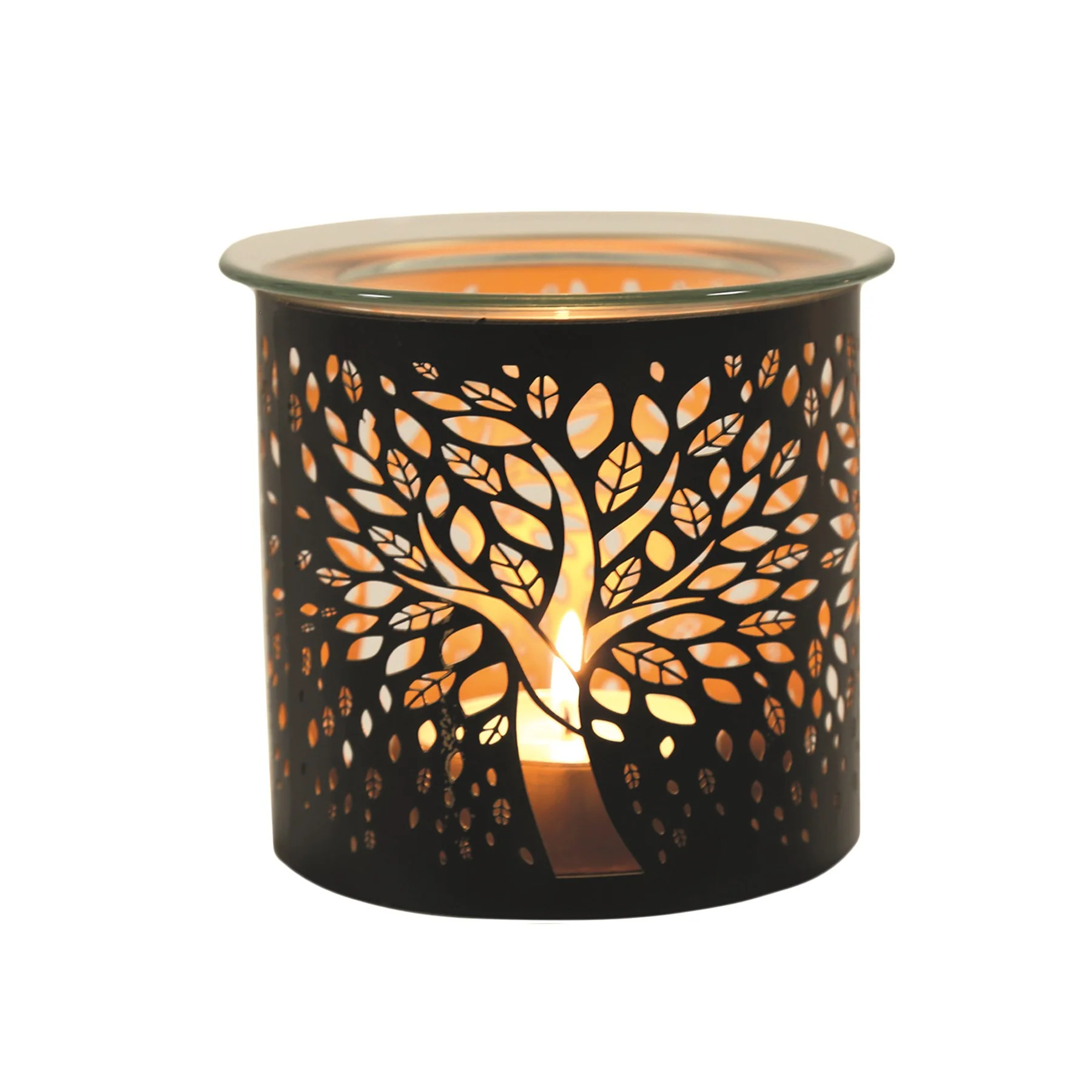 Tealight Wax Melter and Candle Holder - Black Tree of Life 10.5cm