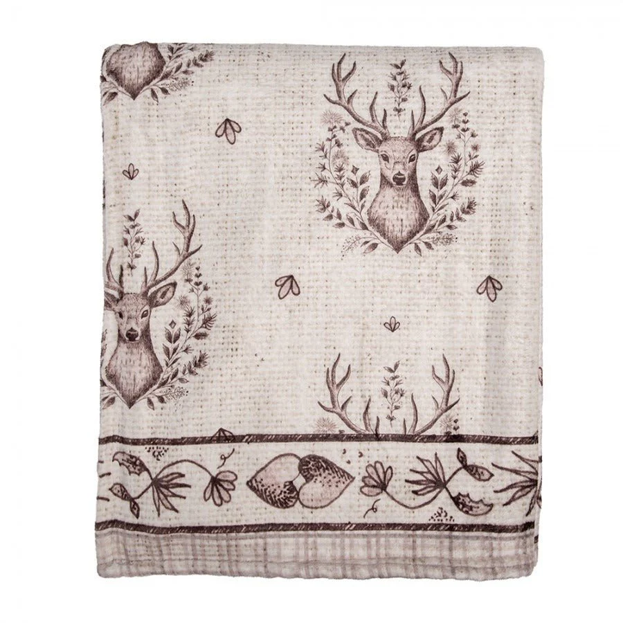 Throw Blanket 130x180 cm Beige Polyester Deer Rectangle Blanket - Image 3