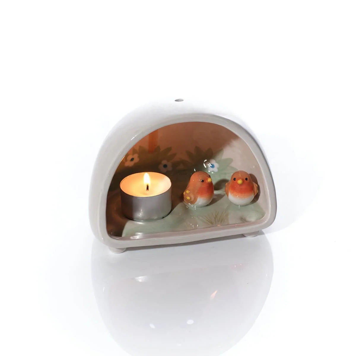 Tiny World Robin Decorative Dome Scene Ceramic Tealight Holder With Legs - Image 2