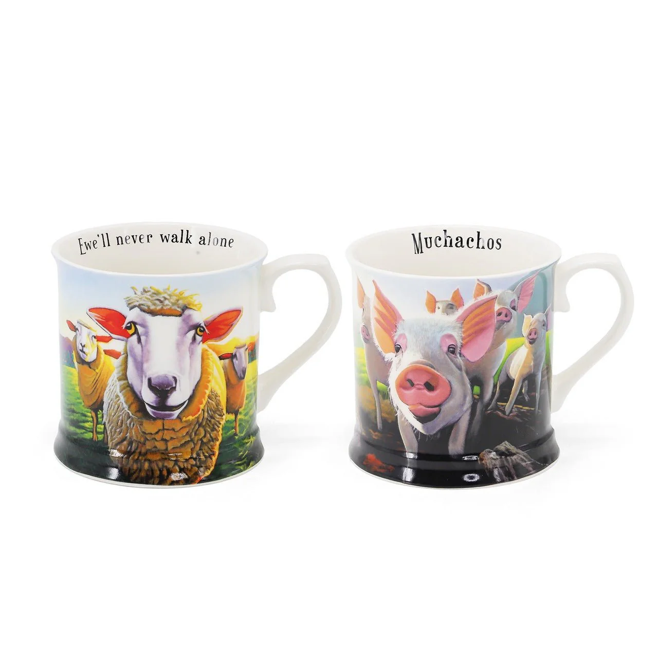 TIPPERARY CRYSTAL Beyond the Herd Set 2 Mugs (Pigs, Sheep)
