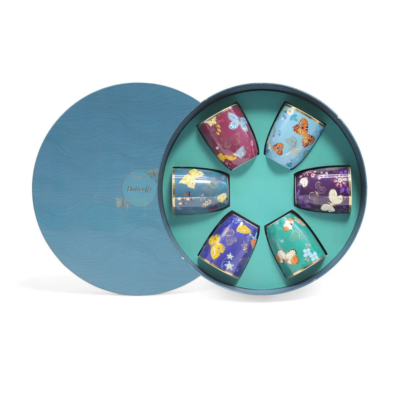 TIPPERARY CRYSTAL Butterfly Set of 6 Mug Hatbox