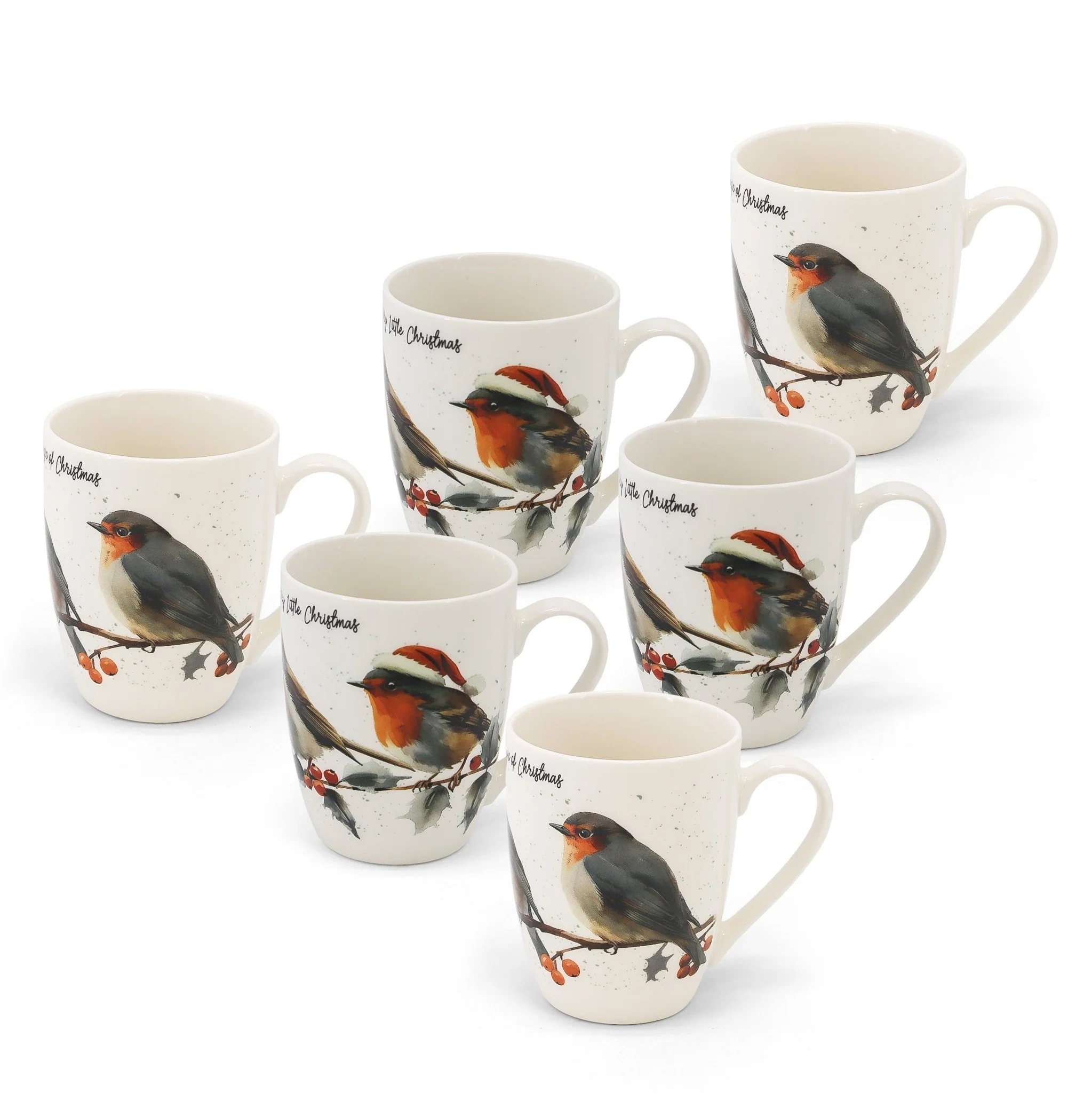 TIPPERARY CRYSTAL Christmas Robins – Set of 6 Hatbox Mugs - Image 2