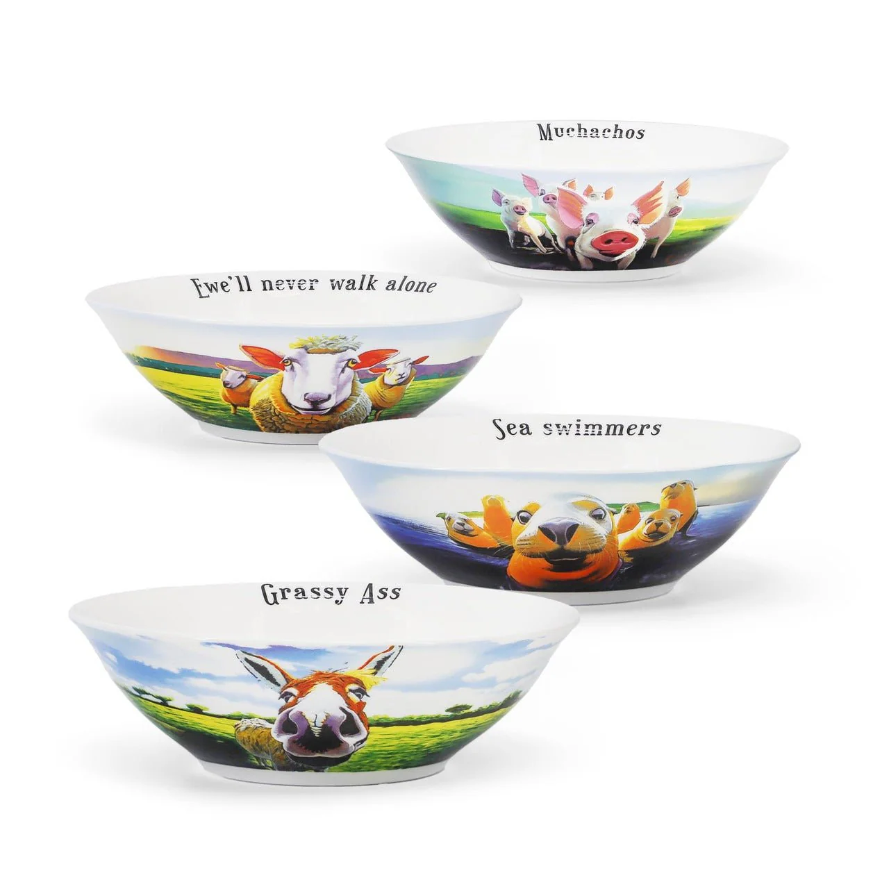 TIPPERARY CRYSTAL Eoin O'Connor Beyond the Herd Set of 4 Bowls