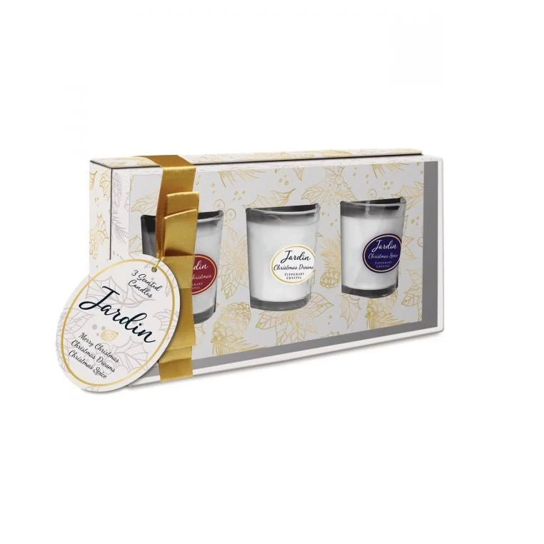 TIPPERARY CRYSTAL Jardin Collection 3 Mini Candles - White Box