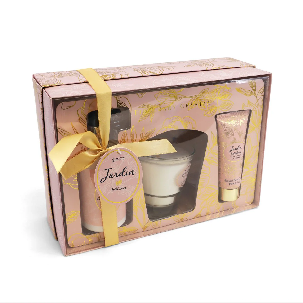 TIPPERARY CRYSTAL Jardin Wild Roses Candle & Handcream Tube & Pump Set