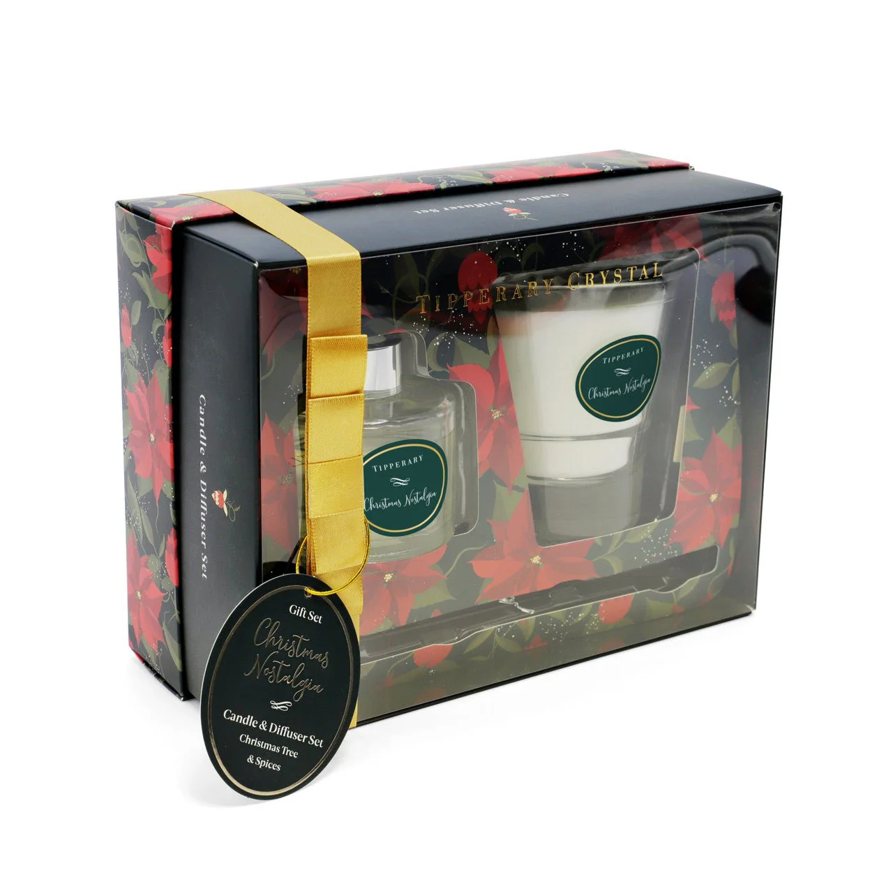 TIPPERARY CRYSTAL Poinsettia Candle & Diffuser Set - Christmas Nostalgia