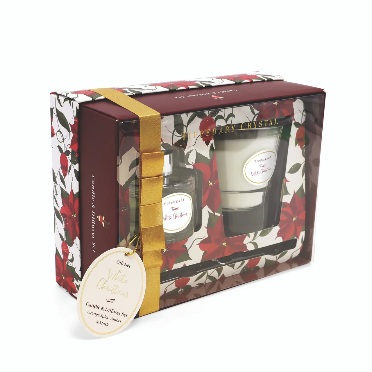TIPPERARY CRYSTAL Poinsettia Candle & Diffuser Set - White Christmas