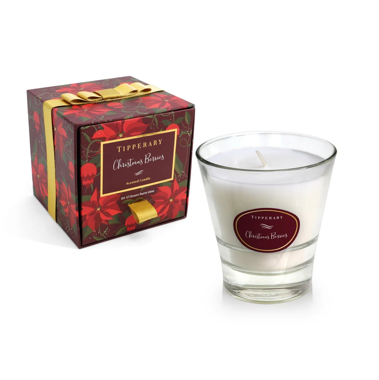 TIPPERARY CRYSTAL Poinsettia Tumbler Candle - Christmas Berries