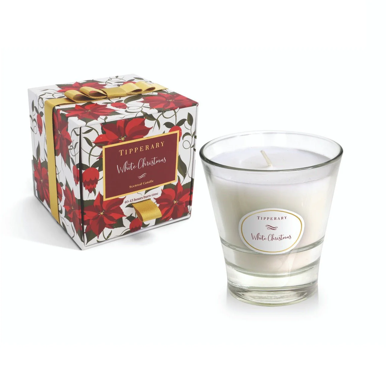 TIPPERARY CRYSTAL Poinsettia Tumbler Candle - White Christmas