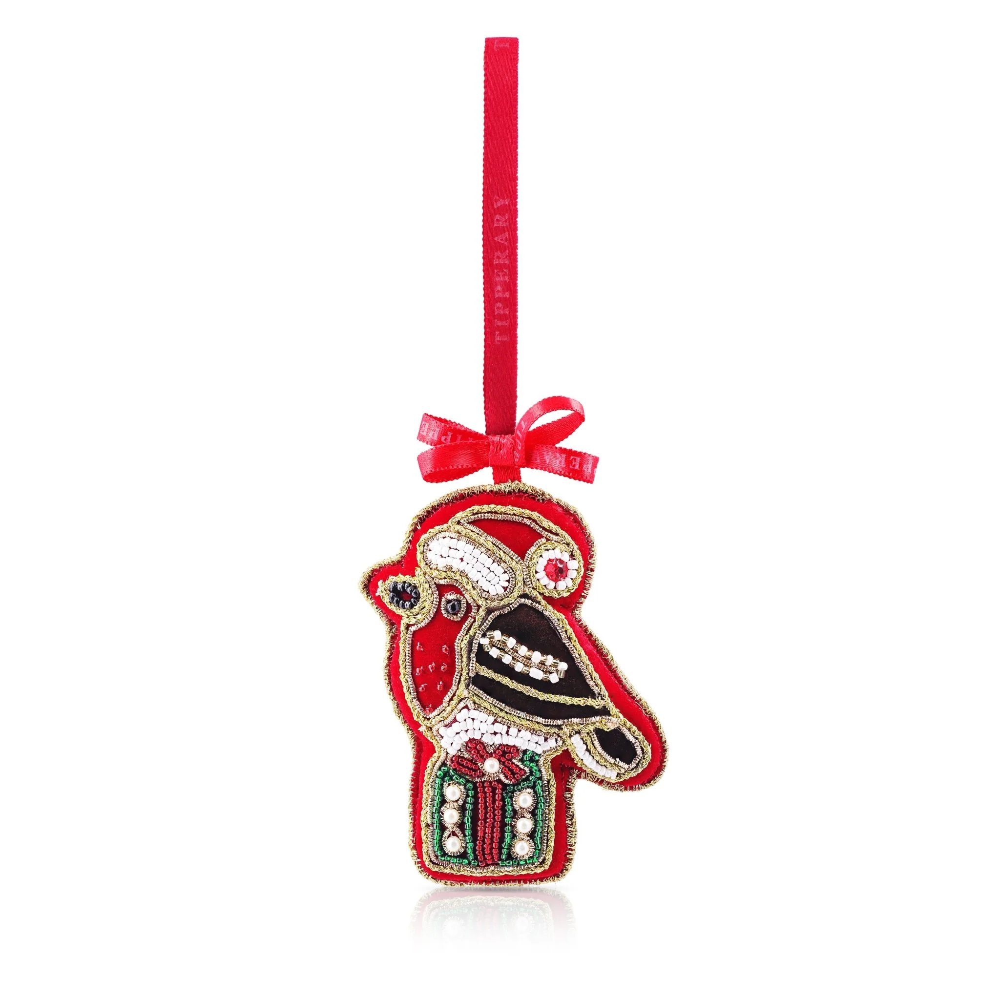 TIPPERARY CRYSTAL Robin Embroidery Hanging Christmas Decoration