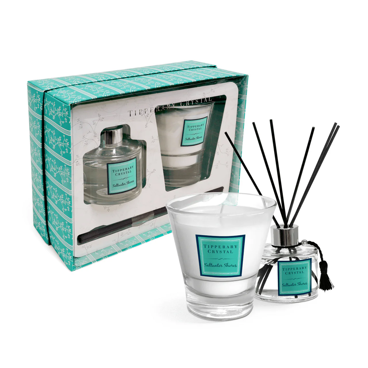TIPPERARY CRYSTAL Saltwater Shores Candle & Diffuser Gift Set