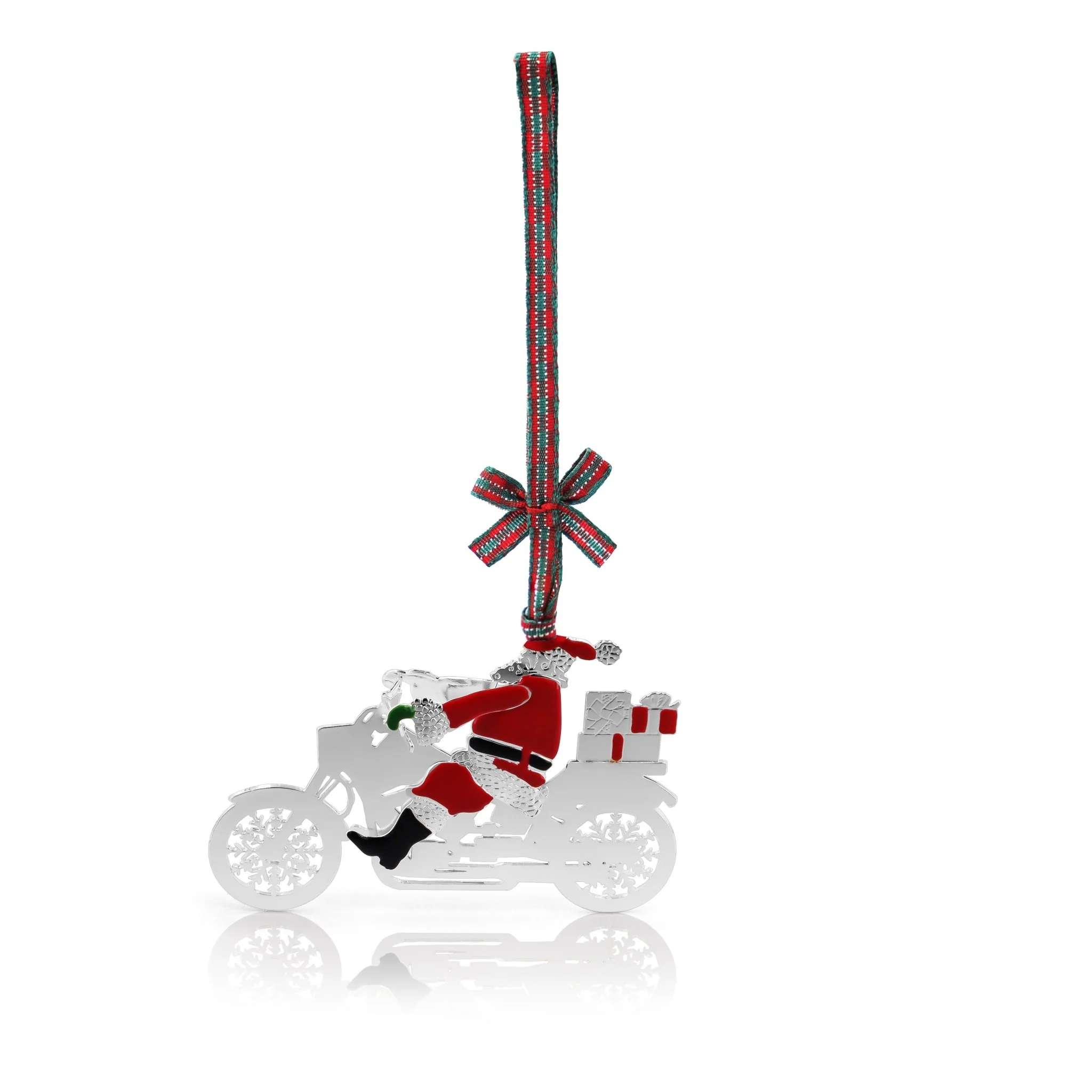 TIPPERARY CRYSTAL Santa on Motorbike Hanging Christmas Decoration Silver