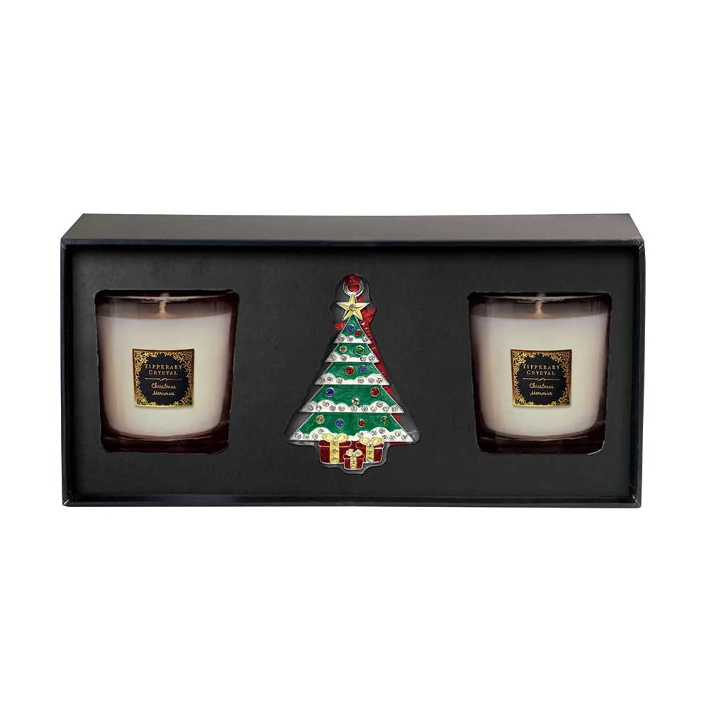 TIPPERARY CRYSTAL Two Mini Candles and Decoration Set