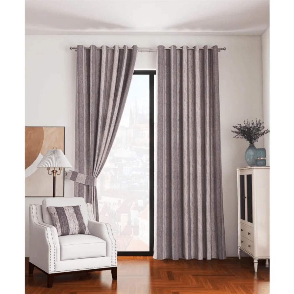 Toulon Graphite Eyelet Curtains – 90 × 90 (229 × 229 cm) - Image 2