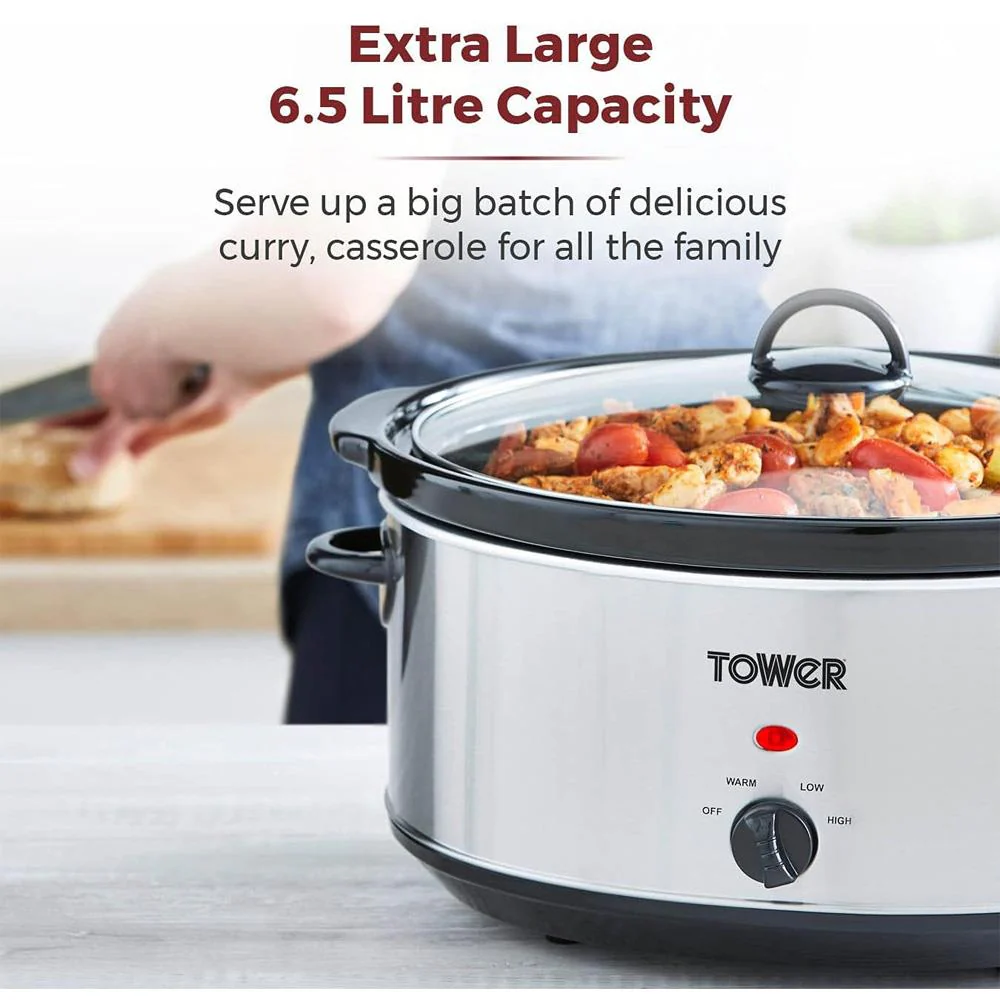 Tower 6.5 Litre Slow Cooker - Stainless Steel - Image 3