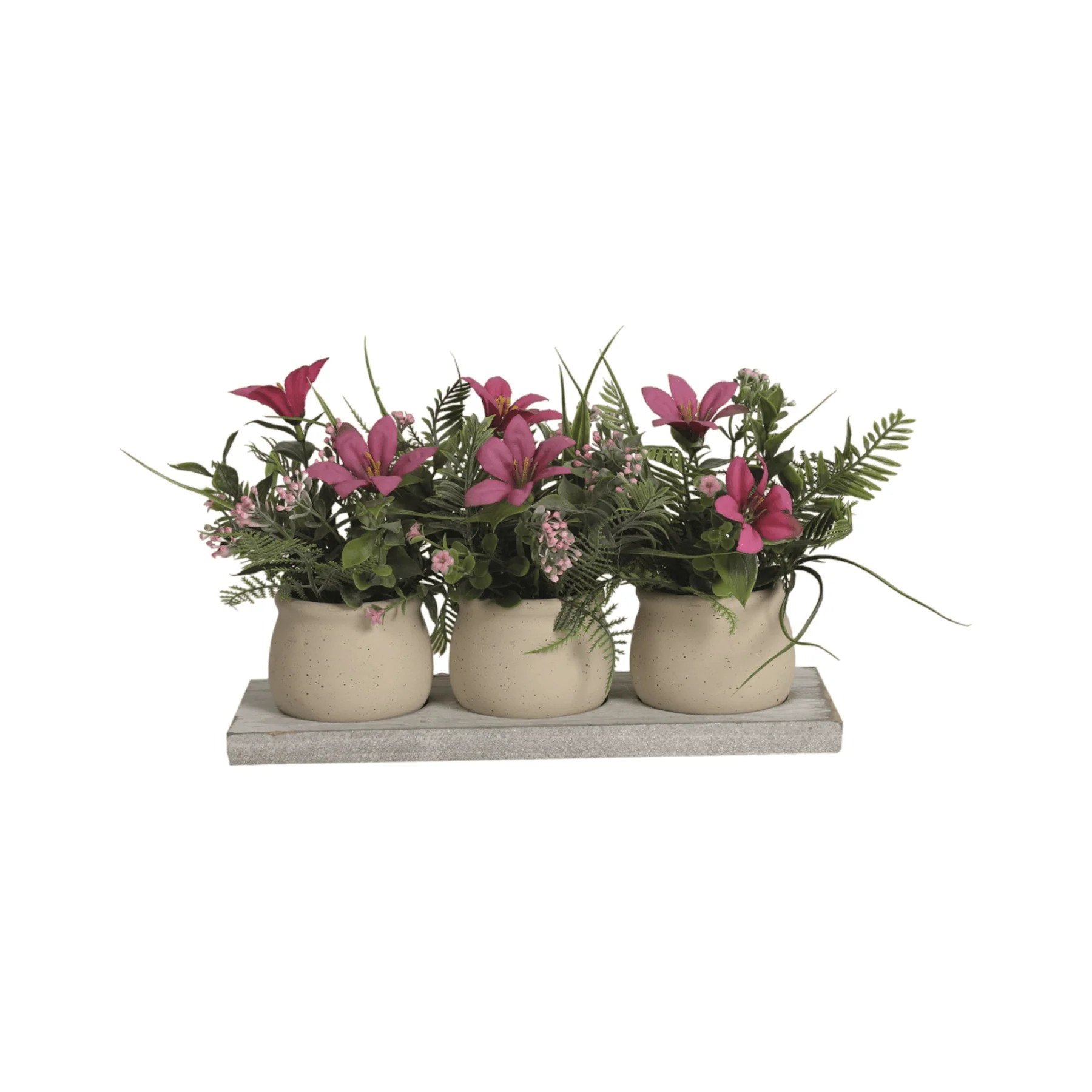 Trio of Pink and Green Floral Arrangements on a Wooden Tray 31x21cm - Image 2