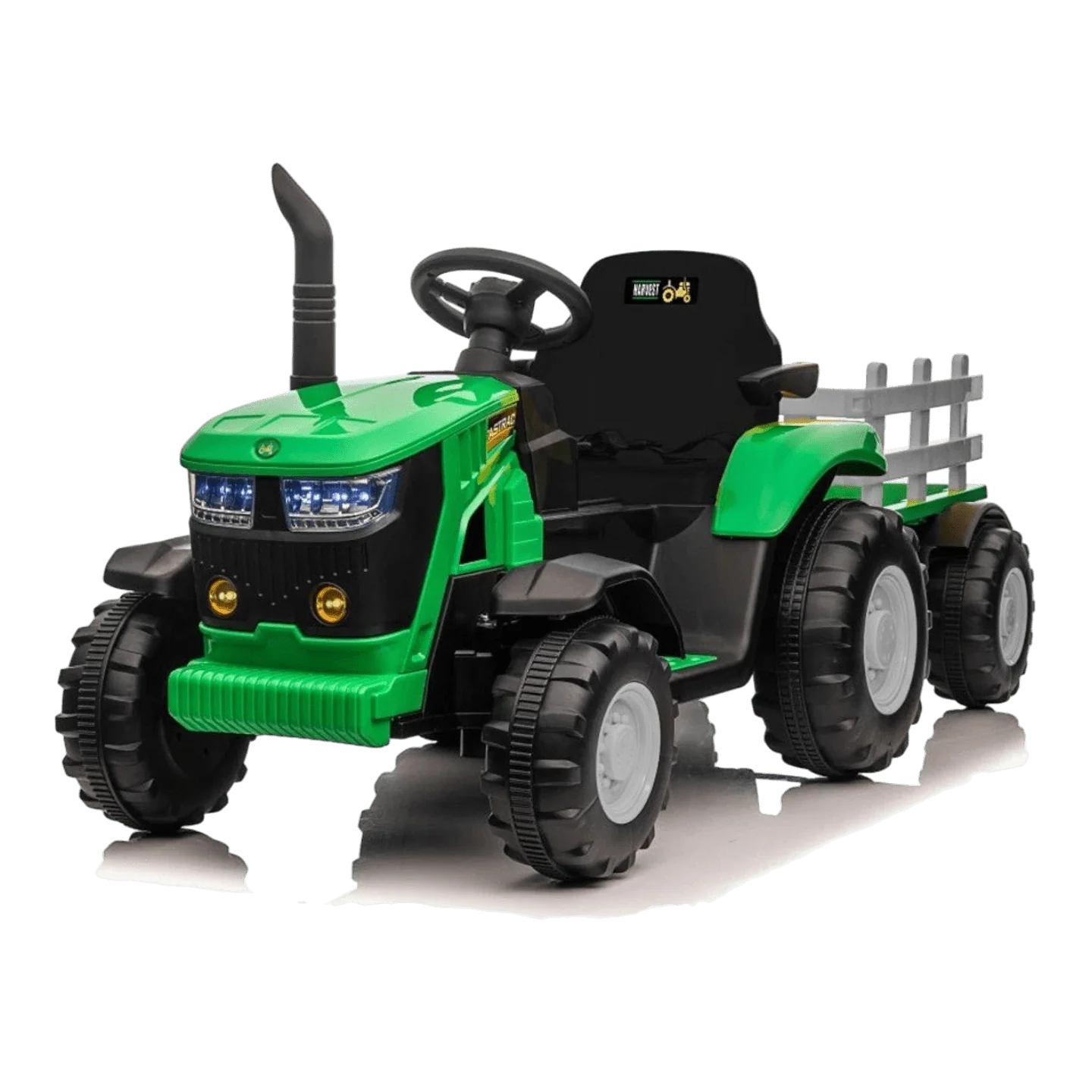 Turbo Harvest 12V Electric Ride On Tractor with Trailer Green