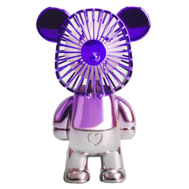 Two-Tone Purple Silver Bear Fan