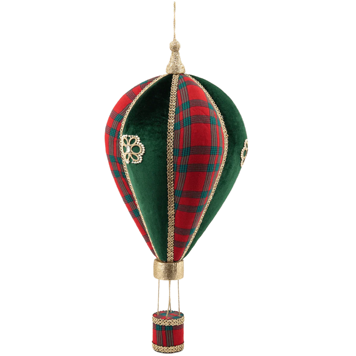 Velvet Green Hanging Hot Air Balloon 28x28x58cm