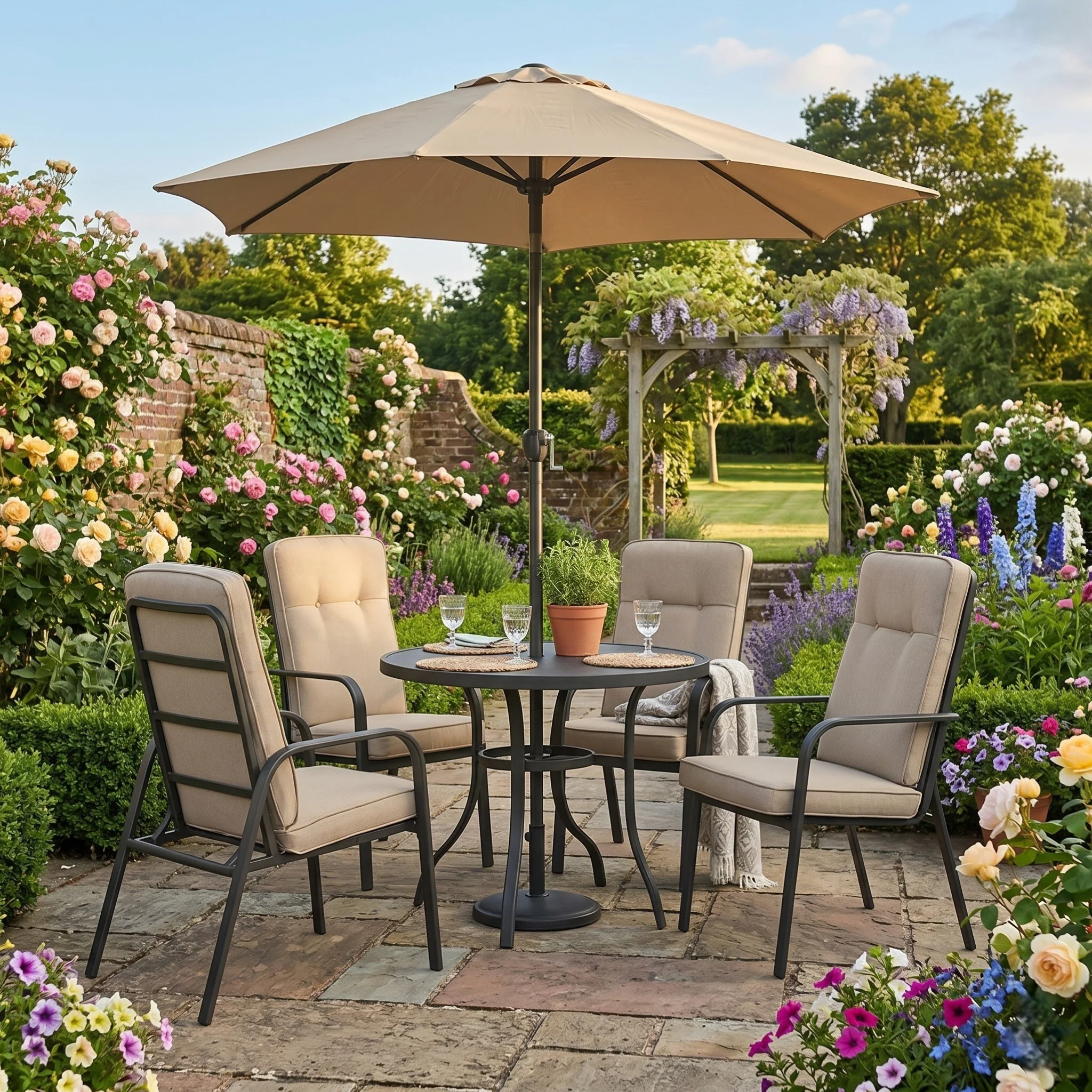 Verona 4 Seater Round Cushioned Garden Set
