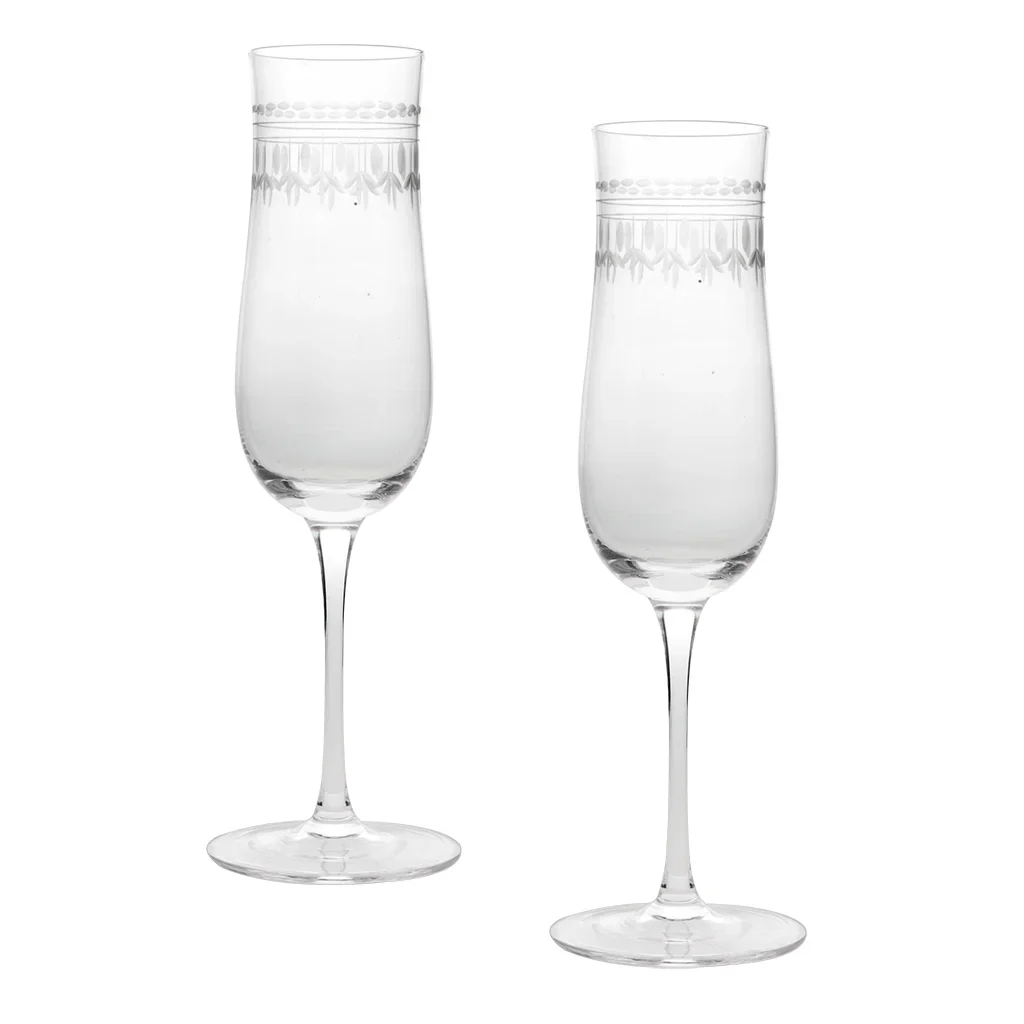 Vintage Etched Champagne Glasses 200ml (Set of 2) – Clear - Image 4