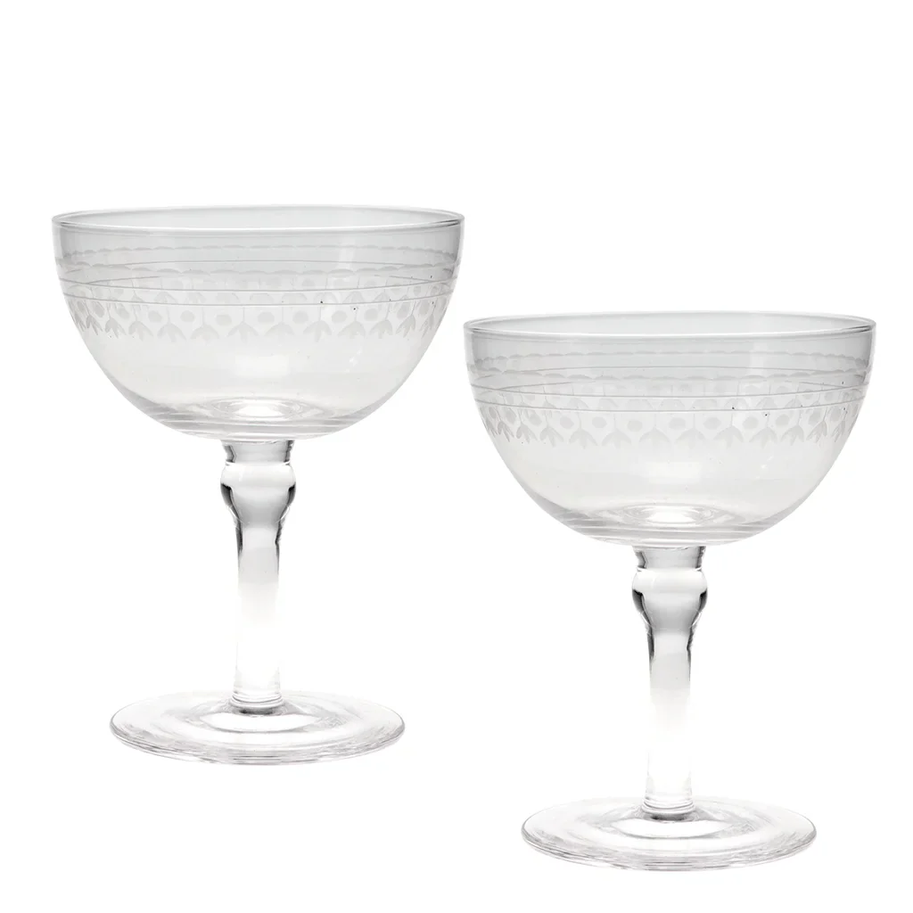 Vintage Etched Coupe Glasses 200ml (Set of 2) – Clear - Image 4