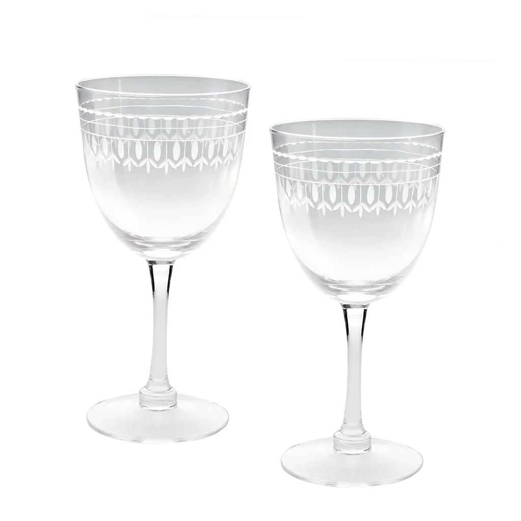 Vintage Etched Wine Glasses 250ml (Set of 2) – Clear - Image 4
