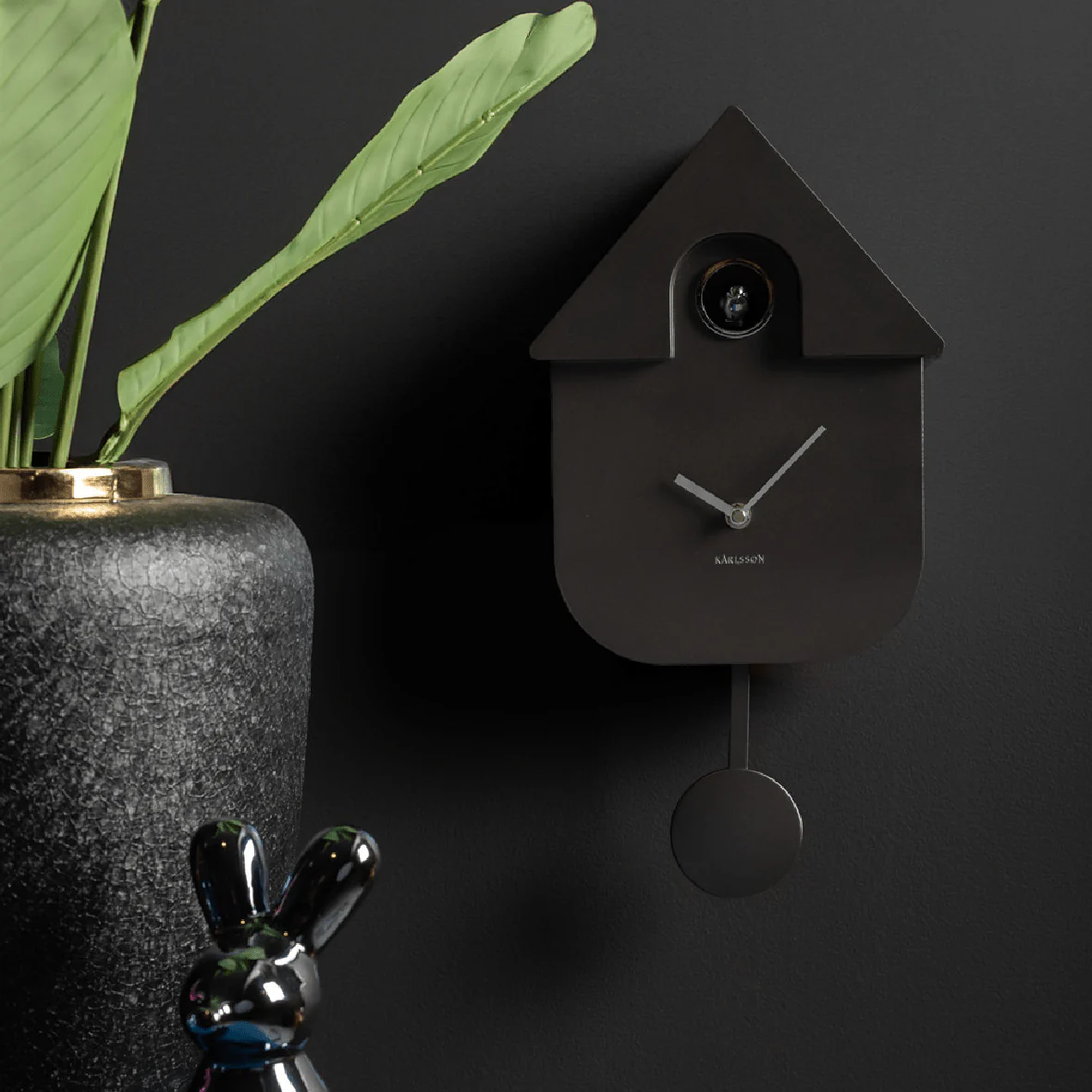 Wall Clock Modern Cuckoo Metallic Dark Grey - Image 4