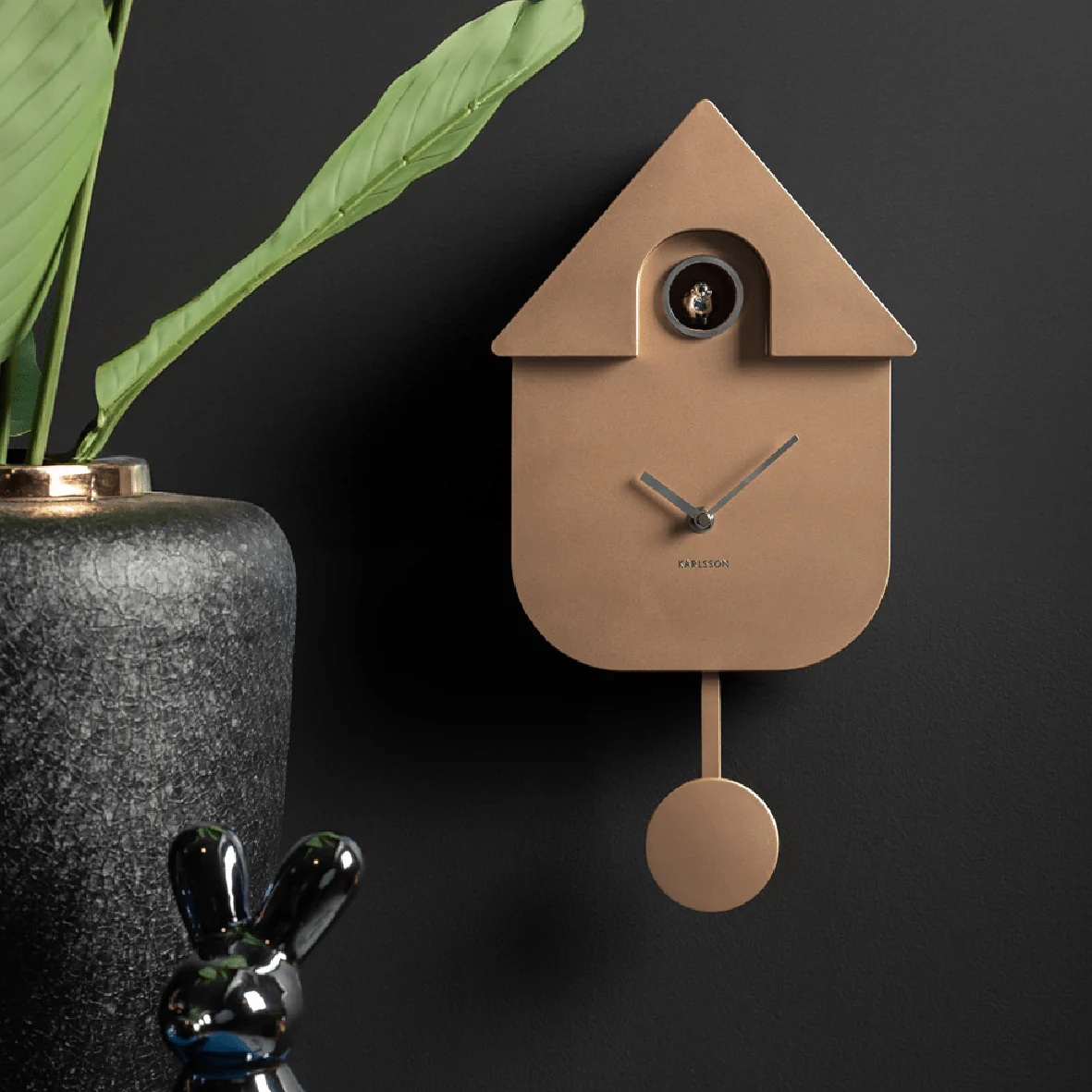 Wall Clock Modern Cuckoo Metallic Rose Gold - Image 4