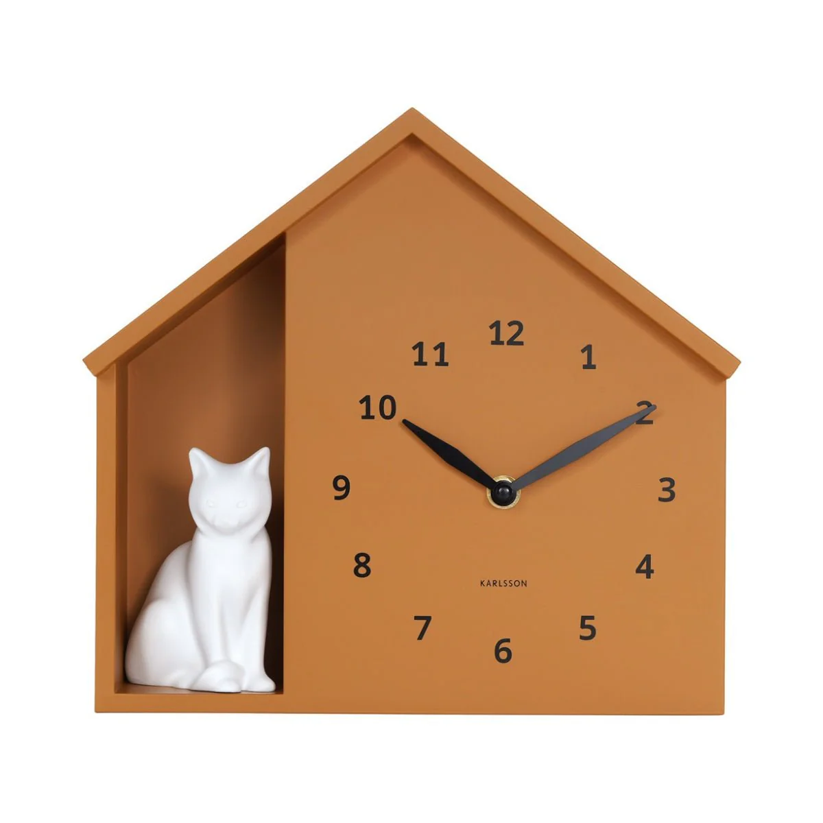 Wall Clock Sitting Cat Ochre Yellow