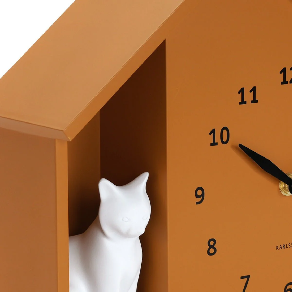 Wall Clock Sitting Cat Ochre Yellow - Image 3